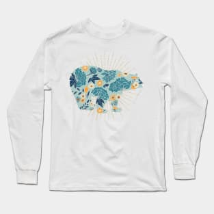 Floral polar bear silhouette - blue and yellow Long Sleeve T-Shirt